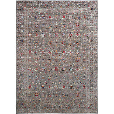 Tribal & Geometric Wool Hand Knotted Rug Grey 14.10x20.8 -O0122