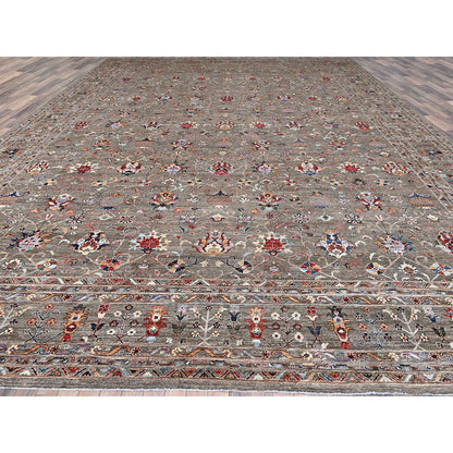 Tribal & Geometric Wool Hand Knotted Rug Grey 14.10x20.8 -O0122