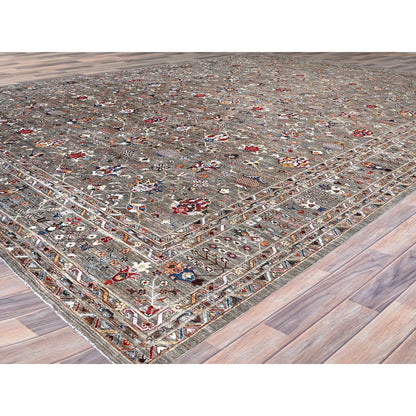 Tribal & Geometric Wool Hand Knotted Rug Grey 14.10x20.8 -O0122