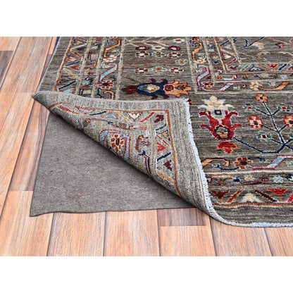 Tribal & Geometric Wool Hand Knotted Rug Grey 14.10x20.8 -O0122