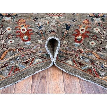 Tribal & Geometric Wool Hand Knotted Rug Grey 14.10x20.8 -O0122
