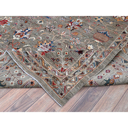 Tribal & Geometric Wool Hand Knotted Rug Grey 14.10x20.8 -O0122