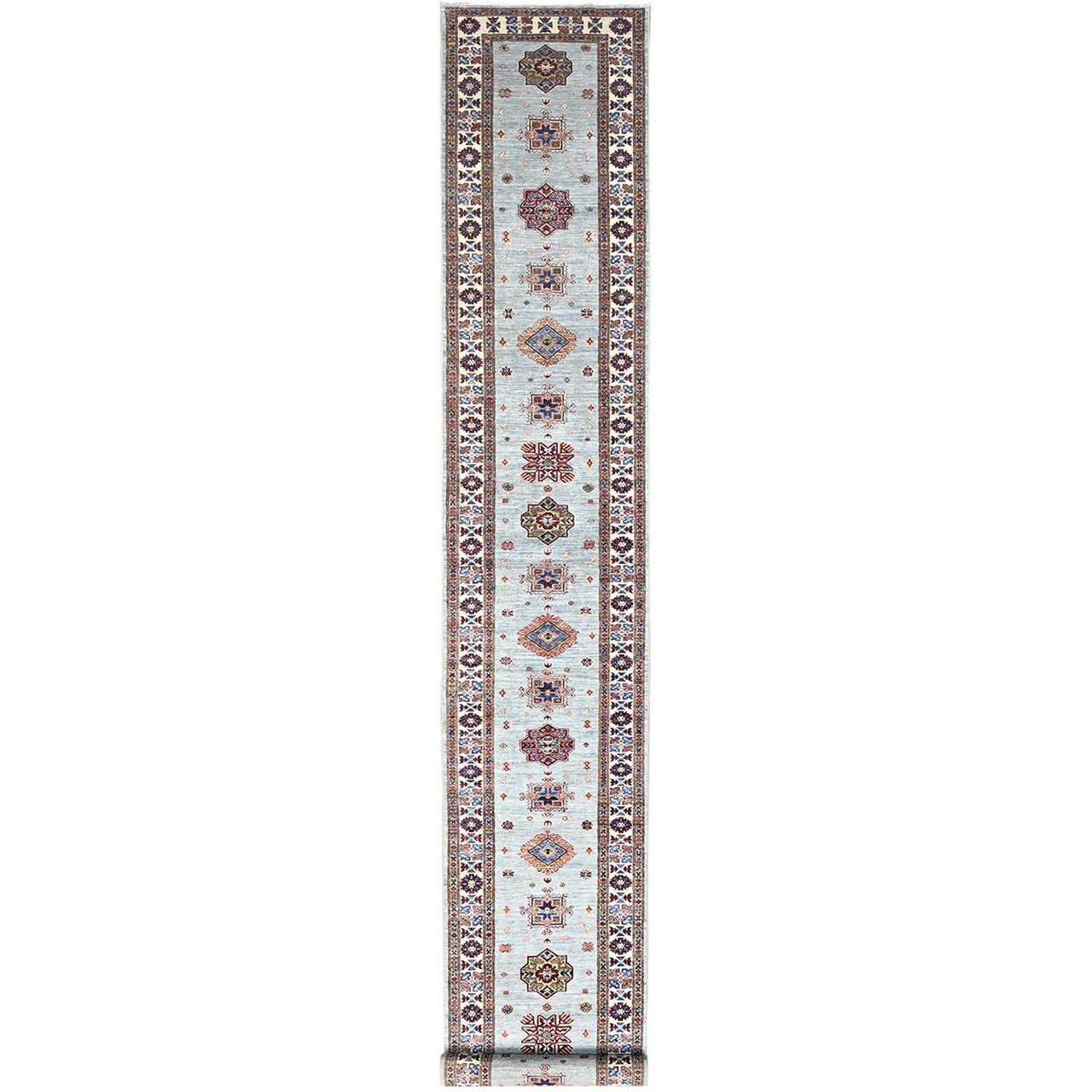 Gray 2'11" x 22'7" Kazak Hand knotted Wool Rug - Sku: O0126