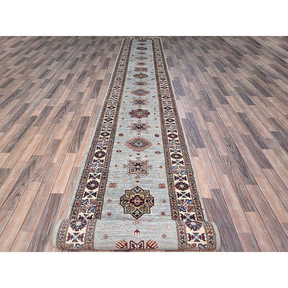 Kazak Wool Hand Knotted Rug Grey Ivory 2.11X22.7 -O0126