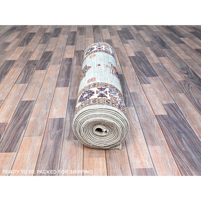 Kazak Wool Hand Knotted Rug Grey Ivory 2.11X22.7 -O0126