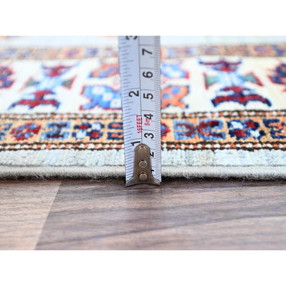 Kazak Wool Hand Knotted Rug Grey Ivory 2.11X22.7 -O0126