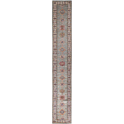 Kazak Wool Hand Knotted Rug Grey Ivory 2.8X15.5 -O0127