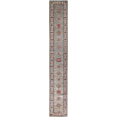 Kazak Wool Hand Knotted Rug Grey Ivory 2.8X15.5 -O0127