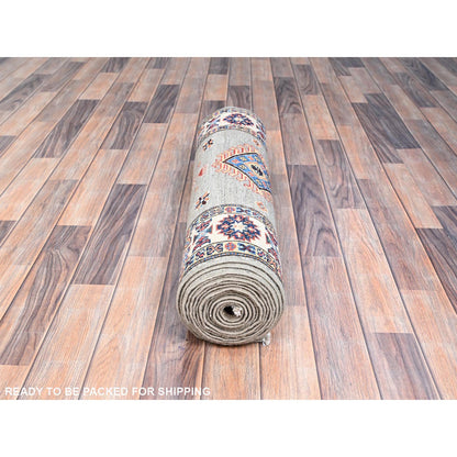 Kazak Wool Hand Knotted Rug Grey Ivory 2.8X15.5 -O0127