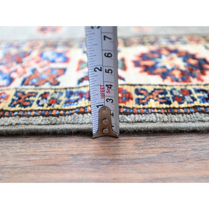 Kazak Wool Hand Knotted Rug Grey Ivory 2.8X15.5 -O0127