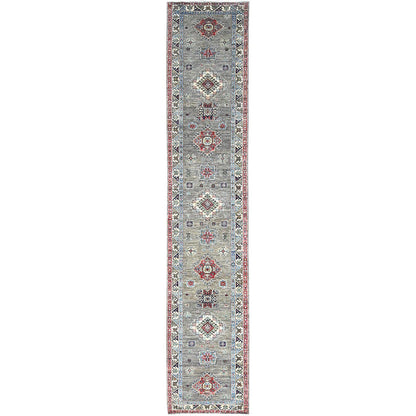 Kazak Wool Hand Knotted Rug Grey Ivory 2.9X13.1 -O0128