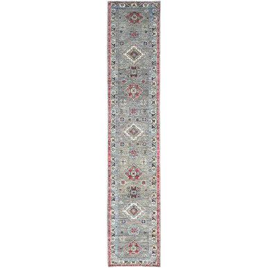 Kazak Wool Hand Knotted Rug Grey Ivory 2.9X13.1 -O0128