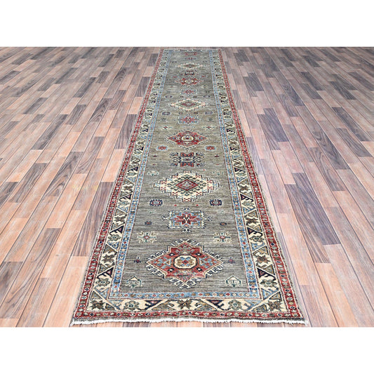 Kazak Wool Hand Knotted Rug Grey Ivory 2.9X13.1 -O0128