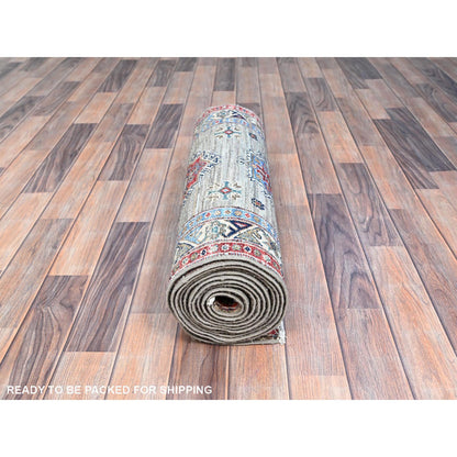 Kazak Wool Hand Knotted Rug Grey Ivory 2.9X13.1 -O0128