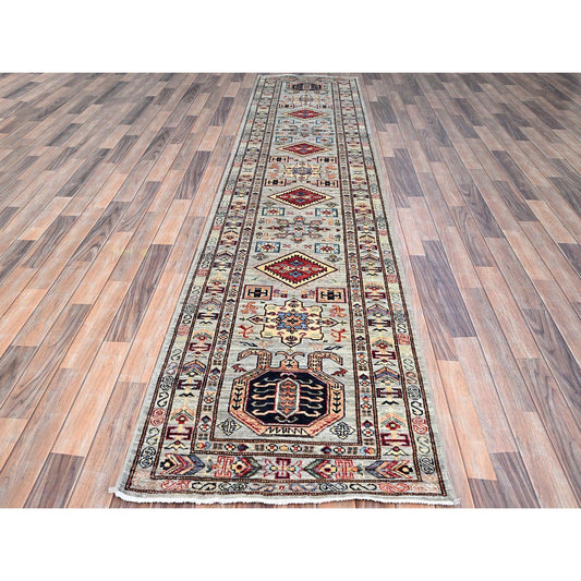 Kazak Wool Hand Knotted Rug Grey Grey 2.8X11.9 -O0129