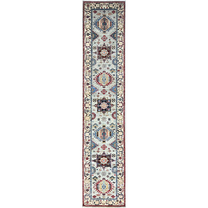 Kazak Wool Hand Knotted Rug Grey Beige 2.8X13.1 -O0130