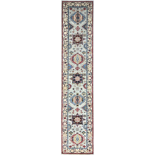 Kazak Wool Hand Knotted Rug Grey Beige 2.8X13.1 -O0130