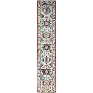 Kazak Wool Hand Knotted Rug Grey Beige 2.8X13.1 -O0130