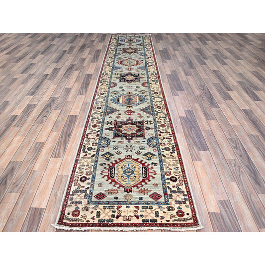 Kazak Wool Hand Knotted Rug Grey Beige 2.8X13.1 -O0130
