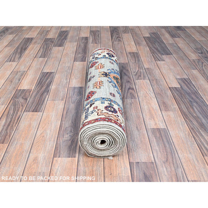 Kazak Wool Hand Knotted Rug Grey Beige 2.8X13.1 -O0130