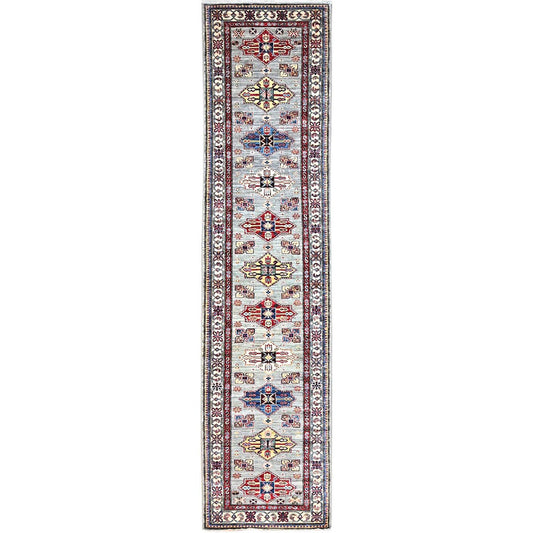 Kazak Wool Hand Knotted Rug Grey Ivory 2.9X11.8 -O0131