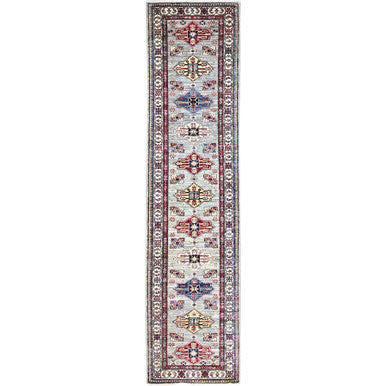 Kazak Wool Hand Knotted Rug Grey Ivory 2.9X11.8 -O0131