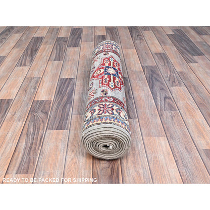 Kazak Wool Hand Knotted Rug Grey Ivory 2.9X11.8 -O0131