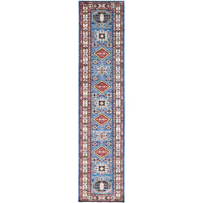 Kazak Wool Hand Knotted Rug Blue Beige 2.8X11.8 -O0132