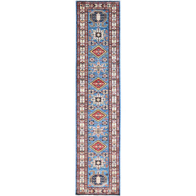 Kazak Wool Hand Knotted Rug Blue Beige 2.8X11.8 -O0132
