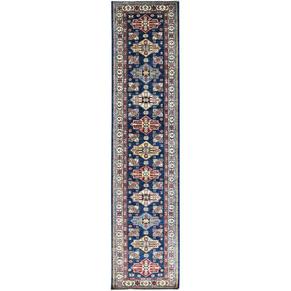 Kazak Wool Hand Knotted Rug Blue Beige 2.8X11.9 -O0133