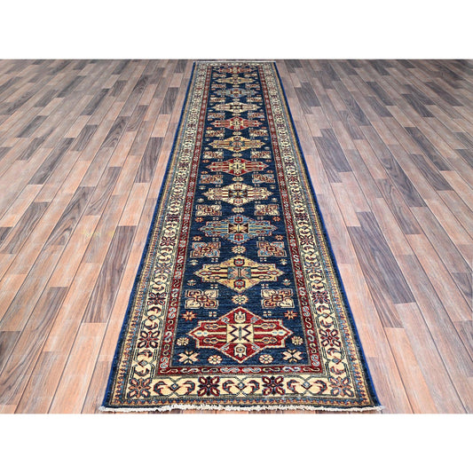Kazak Wool Hand Knotted Rug Blue Beige 2.8X11.9 -O0133