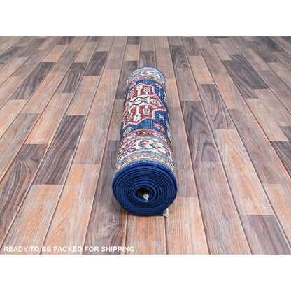 Kazak Wool Hand Knotted Rug Blue Beige 2.8X11.9 -O0133