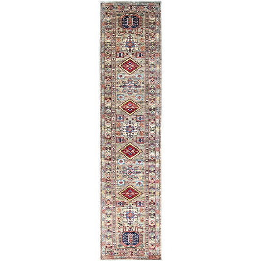 Kazak Wool Hand Knotted Rug Grey Grey 2.9X11.7 -O0135