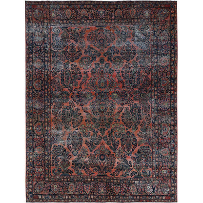 Antique Wool Hand Knotted Rug Red 8.8x11.6 -O01367