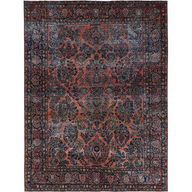 Antique Wool Hand Knotted Rug Red 8.8x11.6 -O01367