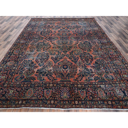 Antique Wool Hand Knotted Rug Red 8.8x11.6 -O01367
