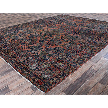 Antique Wool Hand Knotted Rug Red 8.8x11.6 -O01367