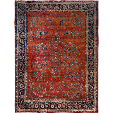 Antique Wool Hand Knotted Rug Red 8.7x12.3 -O01368