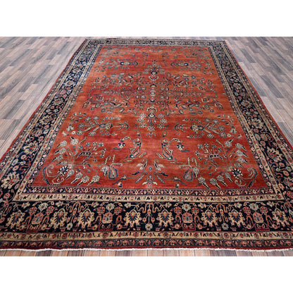 Antique Wool Hand Knotted Rug Red 8.7x12.3 -O01368
