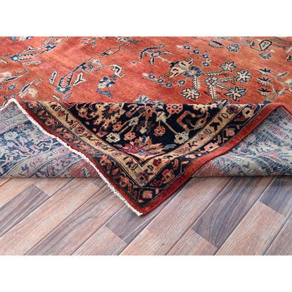 Antique Wool Hand Knotted Rug Red 8.7x12.3 -O01368