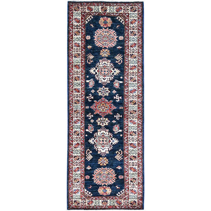 Kazak Wool Hand Knotted Rug Blue Ivory 2.5X6.9 -O0136