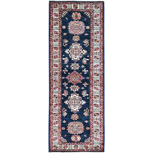 Kazak Wool Hand Knotted Rug Blue Ivory 2.5X6.9 -O0136