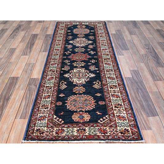 Kazak Wool Hand Knotted Rug Blue Ivory 2.5X6.9 -O0136