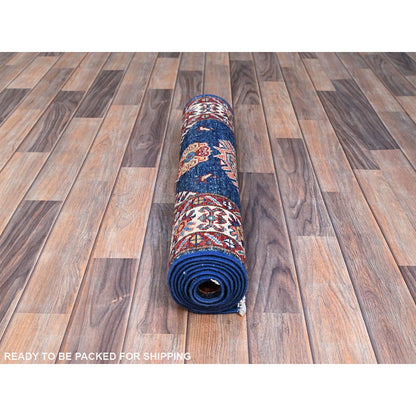 Kazak Wool Hand Knotted Rug Blue Ivory 2.5X6.9 -O0136