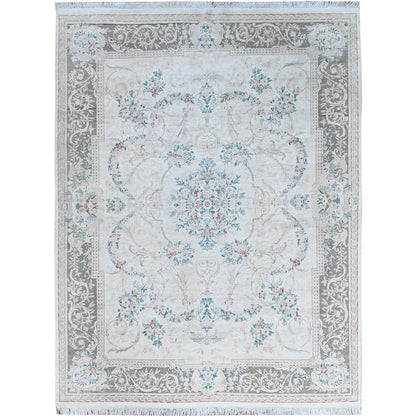 Fine Oriental Wool Hand Knotted Rug Ivory 9.0x11.9 -O01370