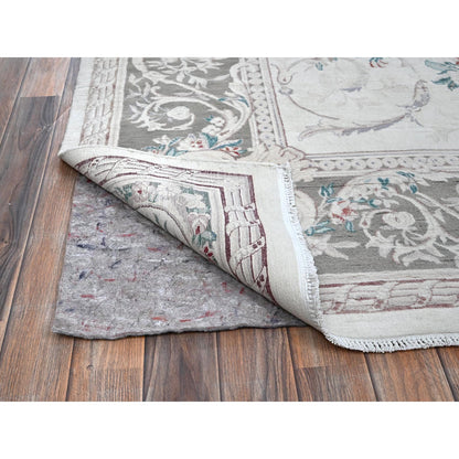Fine Oriental Wool Hand Knotted Rug Ivory 9.0x11.9 -O01370