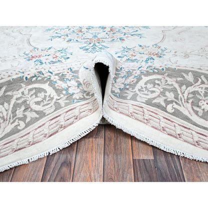 Fine Oriental Wool Hand Knotted Rug Ivory 9.0x11.9 -O01370