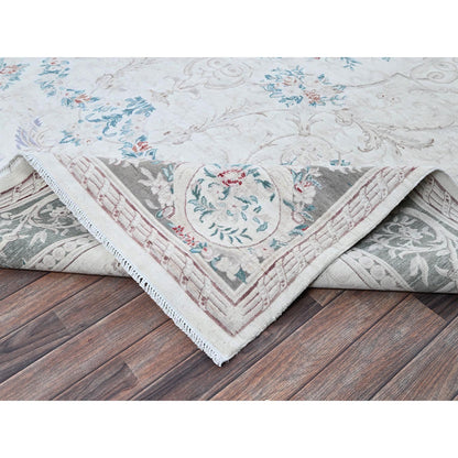 Fine Oriental Wool Hand Knotted Rug Ivory 9.0x11.9 -O01370