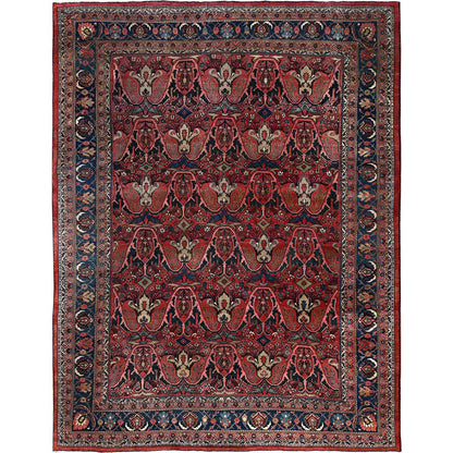 Antique Wool Hand Knotted Rug Red 11.3x14.5 -O01373