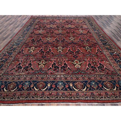 Antique Wool Hand Knotted Rug Red 11.3x14.5 -O01373